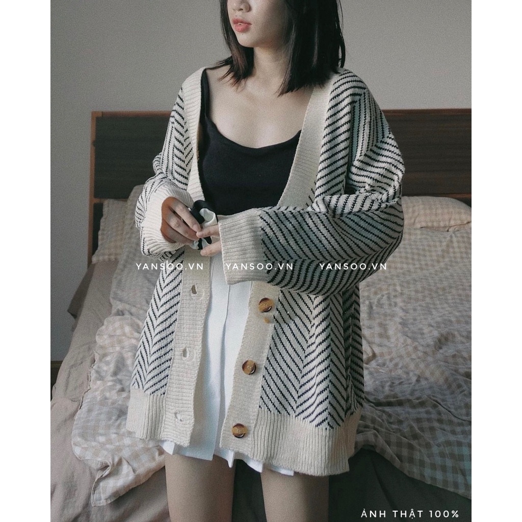 Áo cadigan len dày tay dài dệt kim , áo khoác nữ from rộng cadigan len Quảng Châu cao cấp ( có hai màu siêu hót)YANSOO