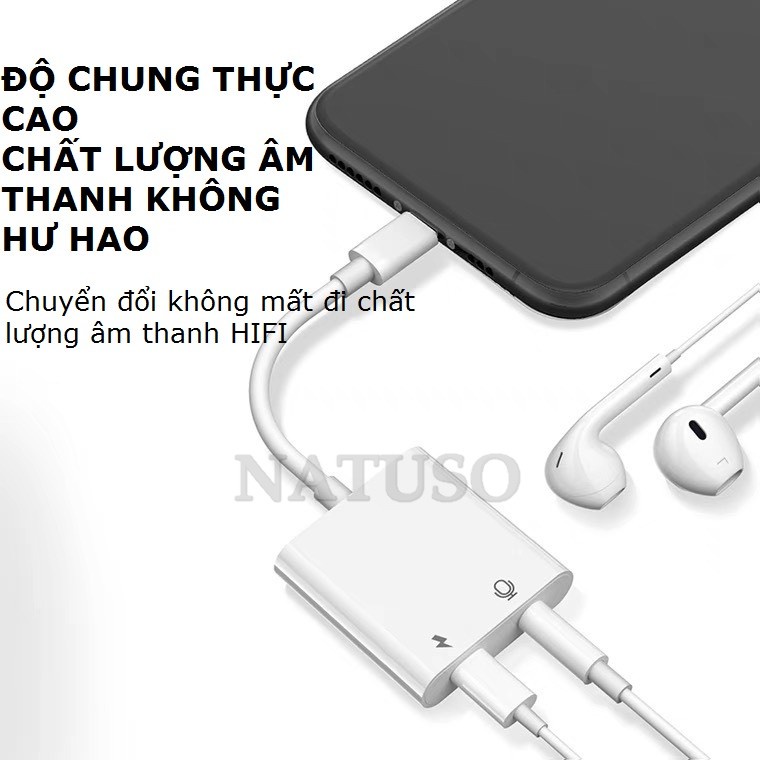 Dây cáp chuyển đổi cho tai nghe jack 3.5mm sang cổng lightning iphone kèm sạc pin điện thoại