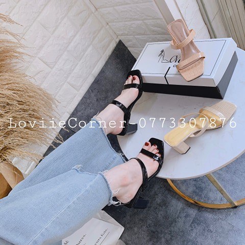 DÉP CAO GÓT NỮ LOVIIECORNER - GUỐC NỮ ĐẾ VUÔNG 3 PHÂN CHẤT DA XỊN D210433