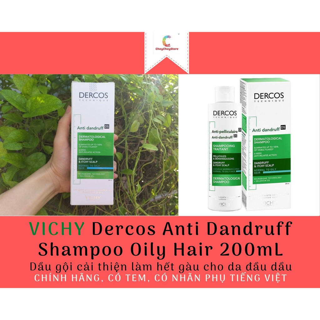 [TEM CTY] Dầu gội VICHY Dercos Anti Dandruff Shampoo Oily Hair 200mL -  cải thiện làm giảm gàu cho da đầu dầu