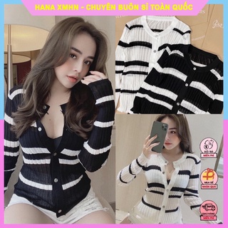 [ÁO CADIGAN] Áo Cardigan Len Mỏng, Áo Dệt Kim Tay Dài Sọc Ngang Mix Quần, Chân Váy Xinh
