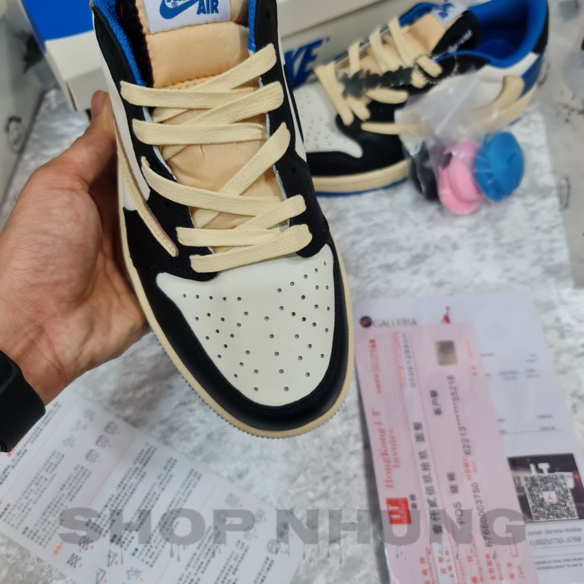 Giày thể thao nam nữ jordan 1 cổ thấp fragment travis scott 2.0 màu xanh trắng