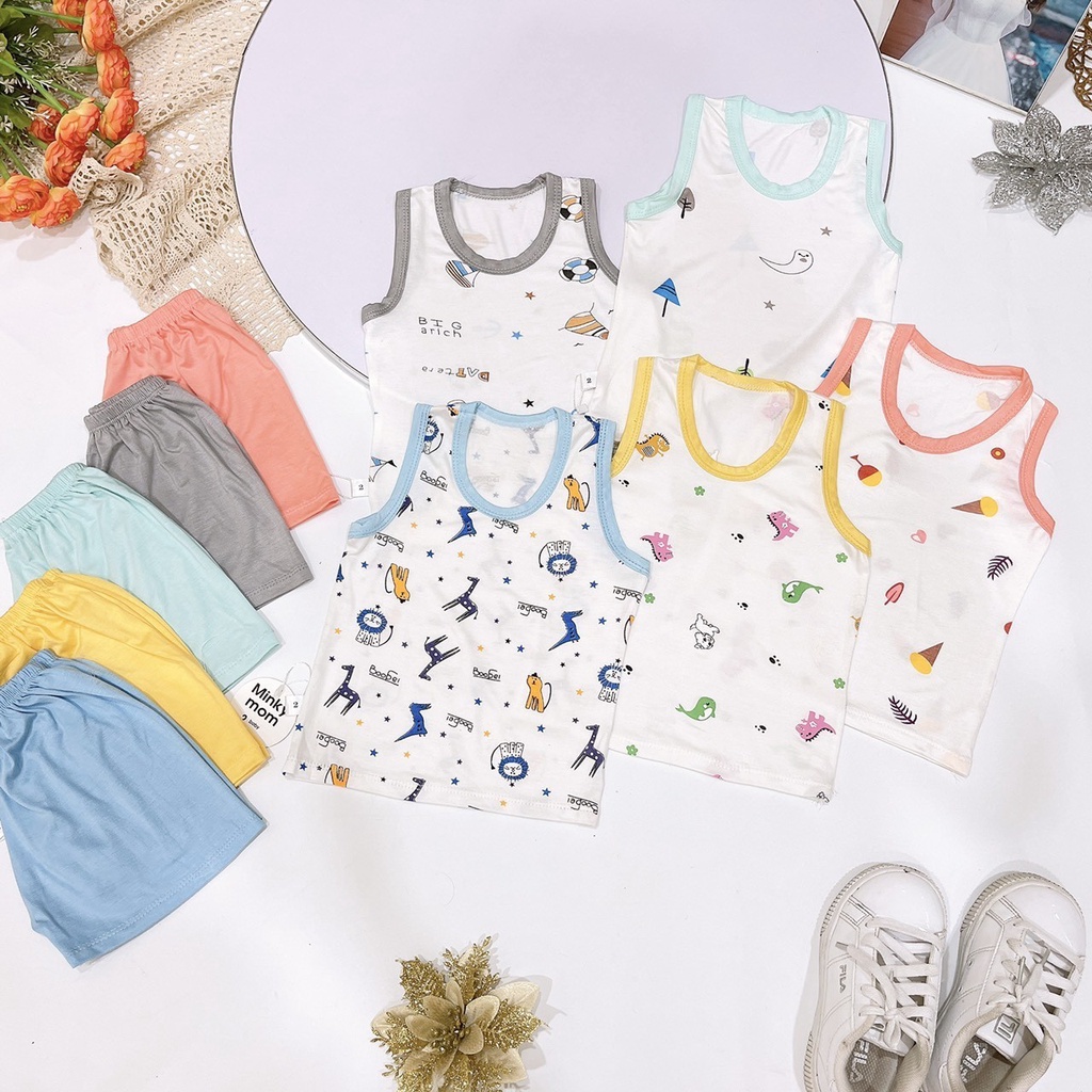 Bộ ba lỗ cho bé chất thun lạnh siêu mềm mịn cho bé size 6kg-15kg