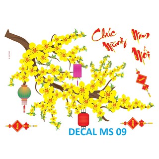 Decal hoa mai trang trí tết