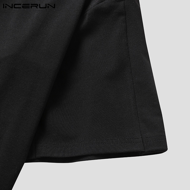 Áo thun INCERUN tay lửng dáng rộng màu trơn trẻ trung cho nam