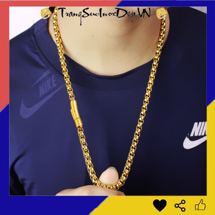 Dây chuyền nam inox 7ly khóa Vip mạ vàng siêu đẹp, bền màu, thể hiện đẳng cấp phái mạnh
