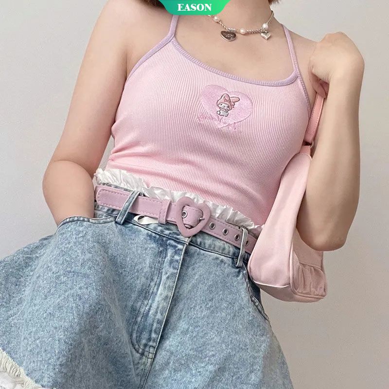 Áo Sát Nách Dáng Ôm Mềm Mại Thêu Họa Tiết Hoạt Hình Sanrio Melody Kiểu Nhật Bản Thời Trang Mùa Hè Cho Nữ
