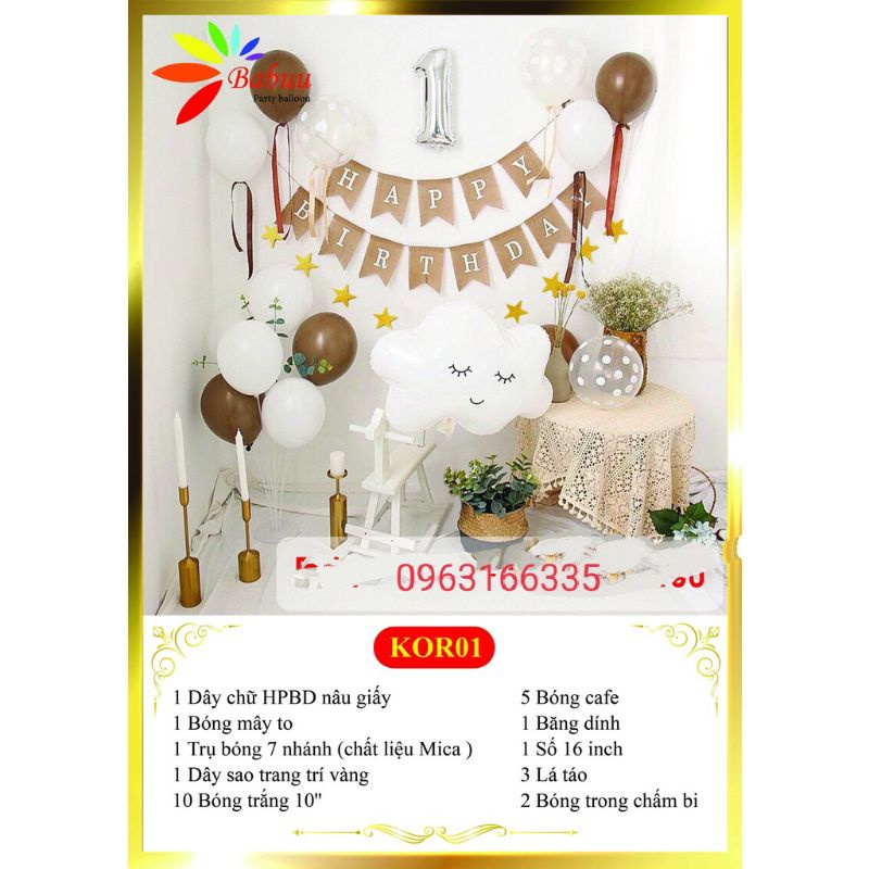 (freeship) Set bóng trang trí sinh nhật phong cách Hàn Quốc