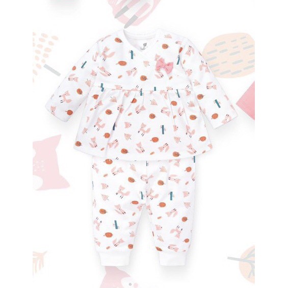 [LULLABY SALE] Bộ dài tay Cotton LULLASSIC bé gái trắng hồng