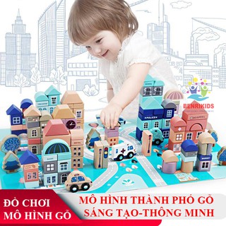 Đồ Chơi Gỗ Bộ Xếp Hình Mô Hình Thành Phố Giao Thông 133 Chi Tiết Cho Bé