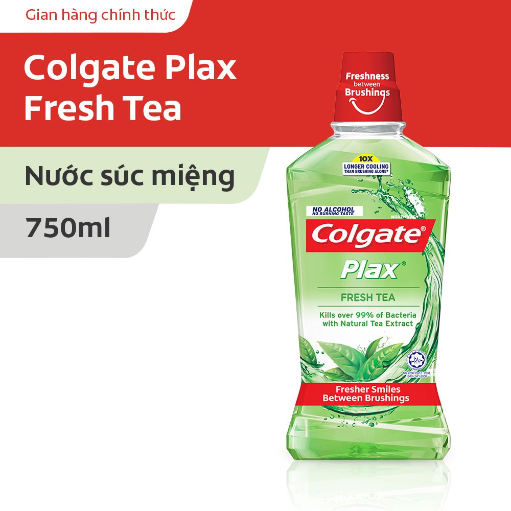 Nước Súc Miệng Colgate kháng 99% vi khuẩn Plax trà xanh mát lạnh 750ml không chứa cồn