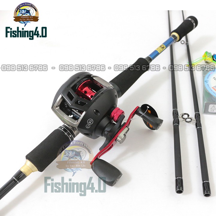 Bộ Cần Câu Lure Máy Ngang Shimano 2 ngọn + Máy Ngang RellSking CD201 + Phụ Kiện