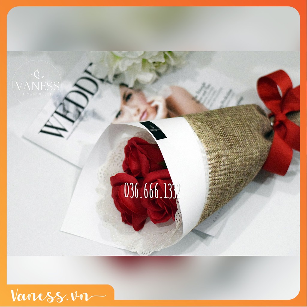 Bó 3 bông hoa sáp vĩnh cửu ( Tặng thiệp )