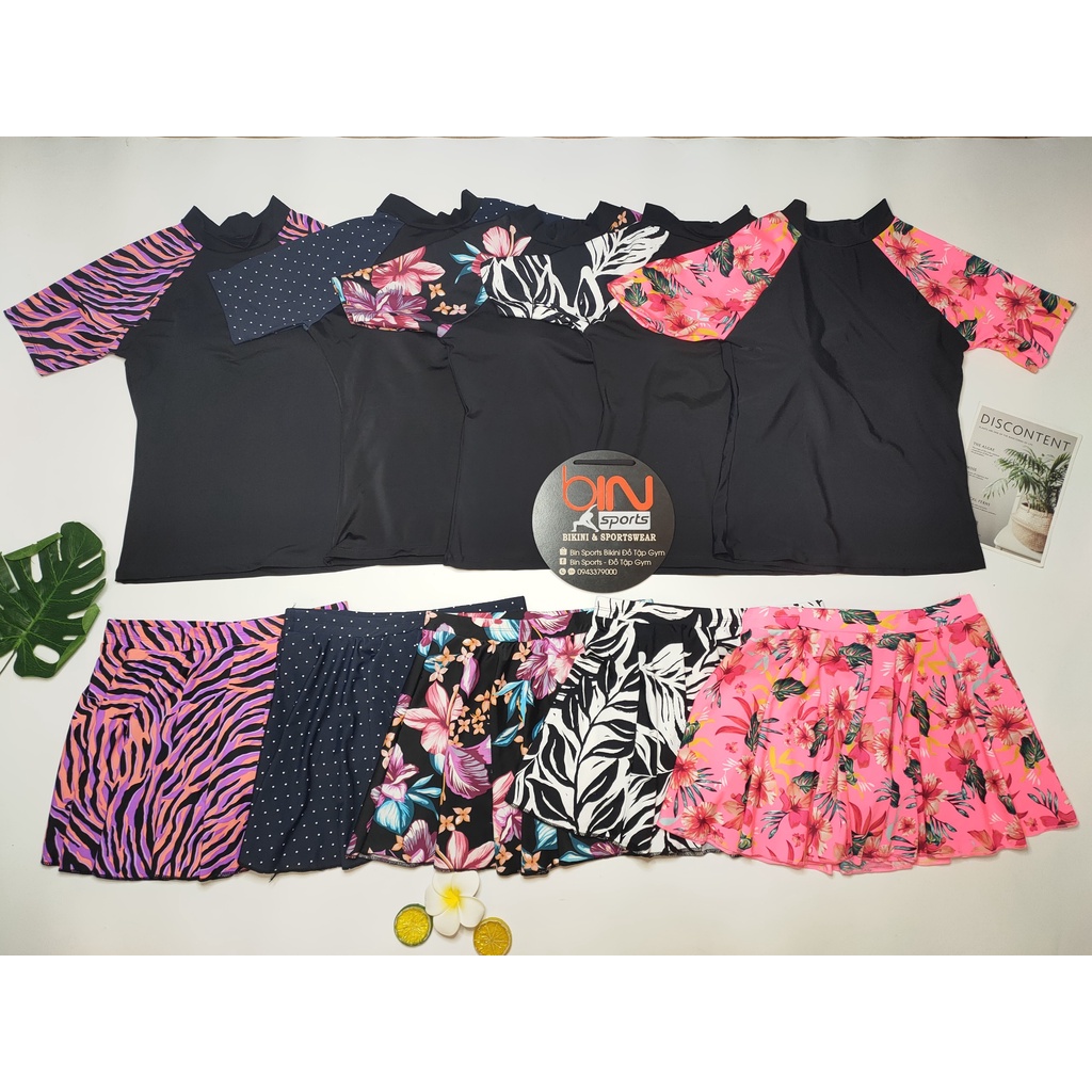 Bikini Nữ 2 Mảnh Quần Váy Aó Crop Cọc Tay Bin Sports BHV094