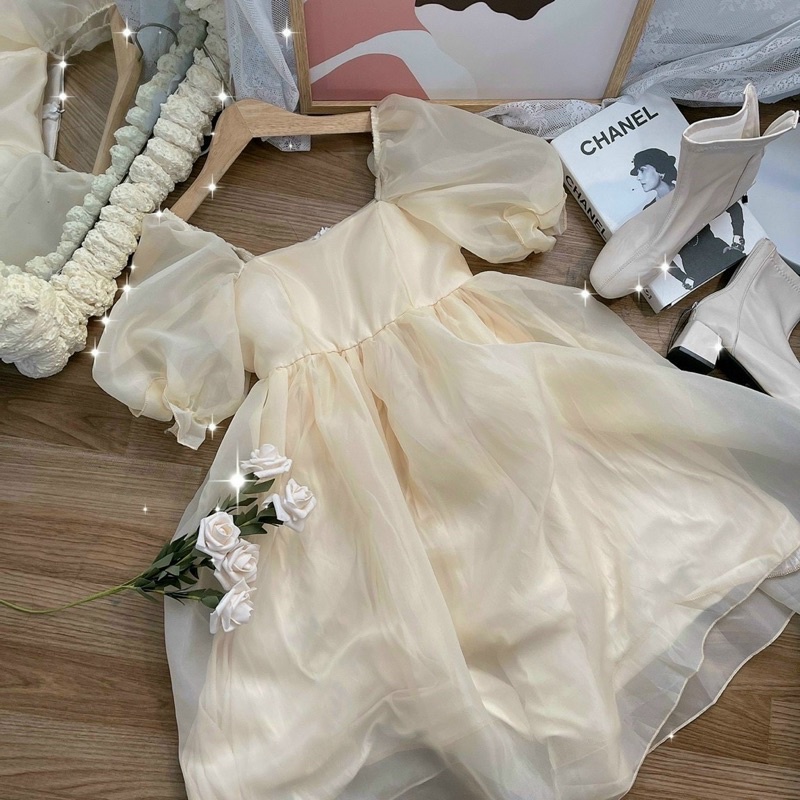 VIBED Đầm babydoll vol tơ màu nude dễ thương