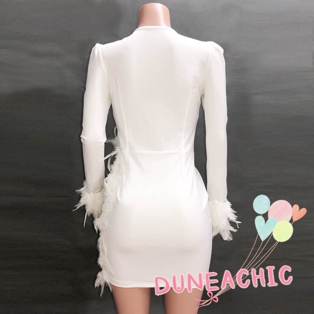 DUNEA Đầm phối lông vũ xinh xắn thời trang gợi cảm cho nữ