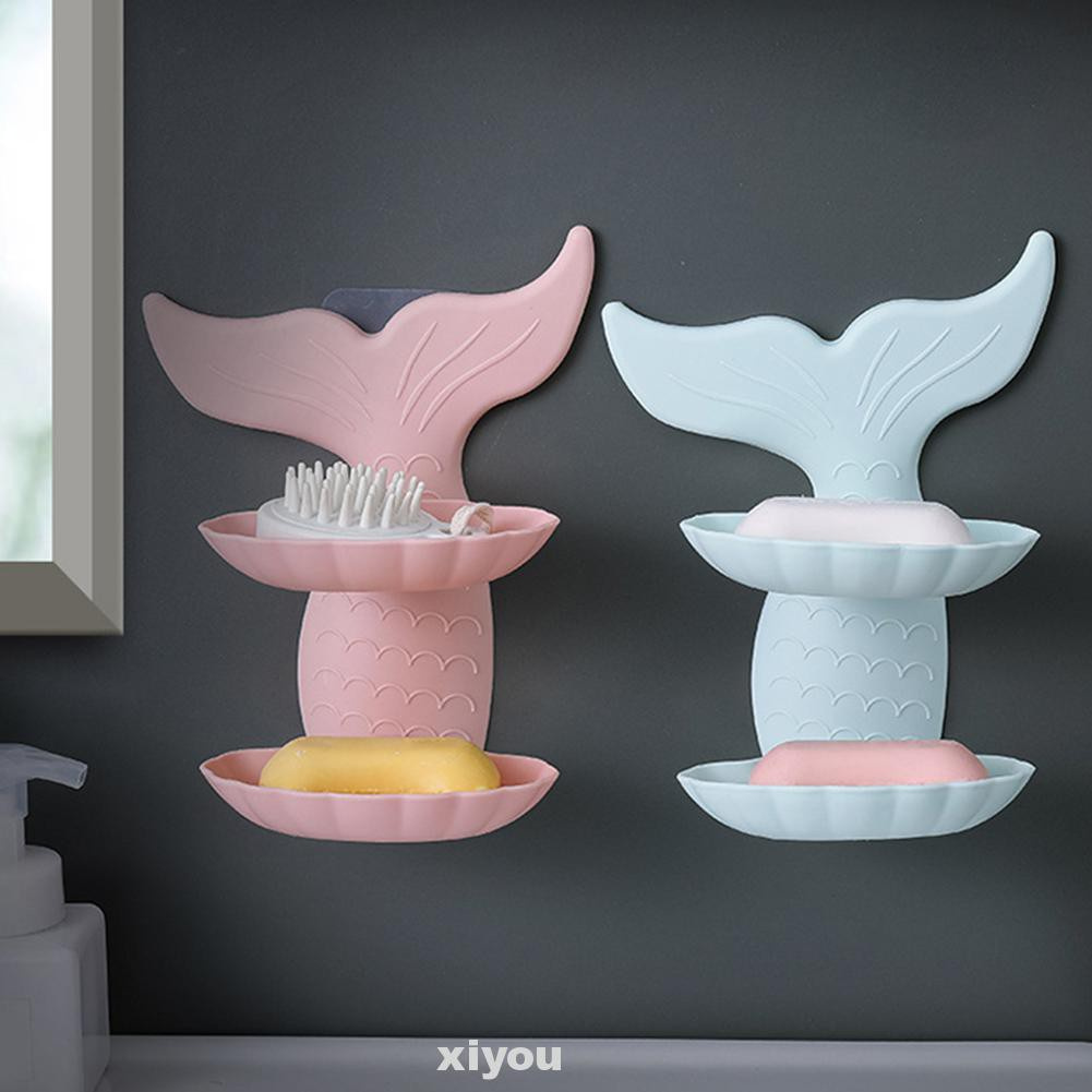 Wall Mounted Detachable Kitchen Tool Home Decor PP Double Layer Self Adhesive Easy Clean Bathroom Accessories Soap Dish