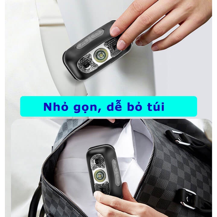 Đèn Pin LED đội đầu cảm biến bằng tay, Đèn pha LED chống nước kèm sạc USB