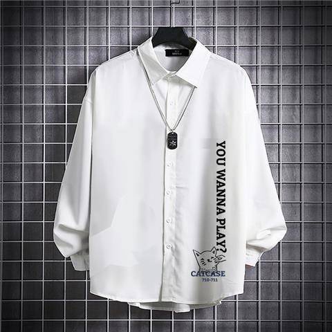 Hàng Có Sẵn Áo Sơ Mi Tay Dài In Hình Mèo Phối Nhung Dày Dặn Ấm Áp Thời Trang Thu Đông Phong Cách Nhật Bản Cho Nam