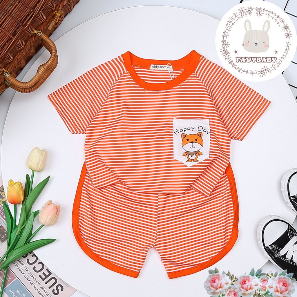 Bộ Cộc MINKY MOM Chính Hãng Bé Trai Bé Gái Thun Lạnh Sọc Dệt Có Túi Hình Khủng Long Gấu Bé 0 1 2 3 4 5 Tuổi - Favybaby