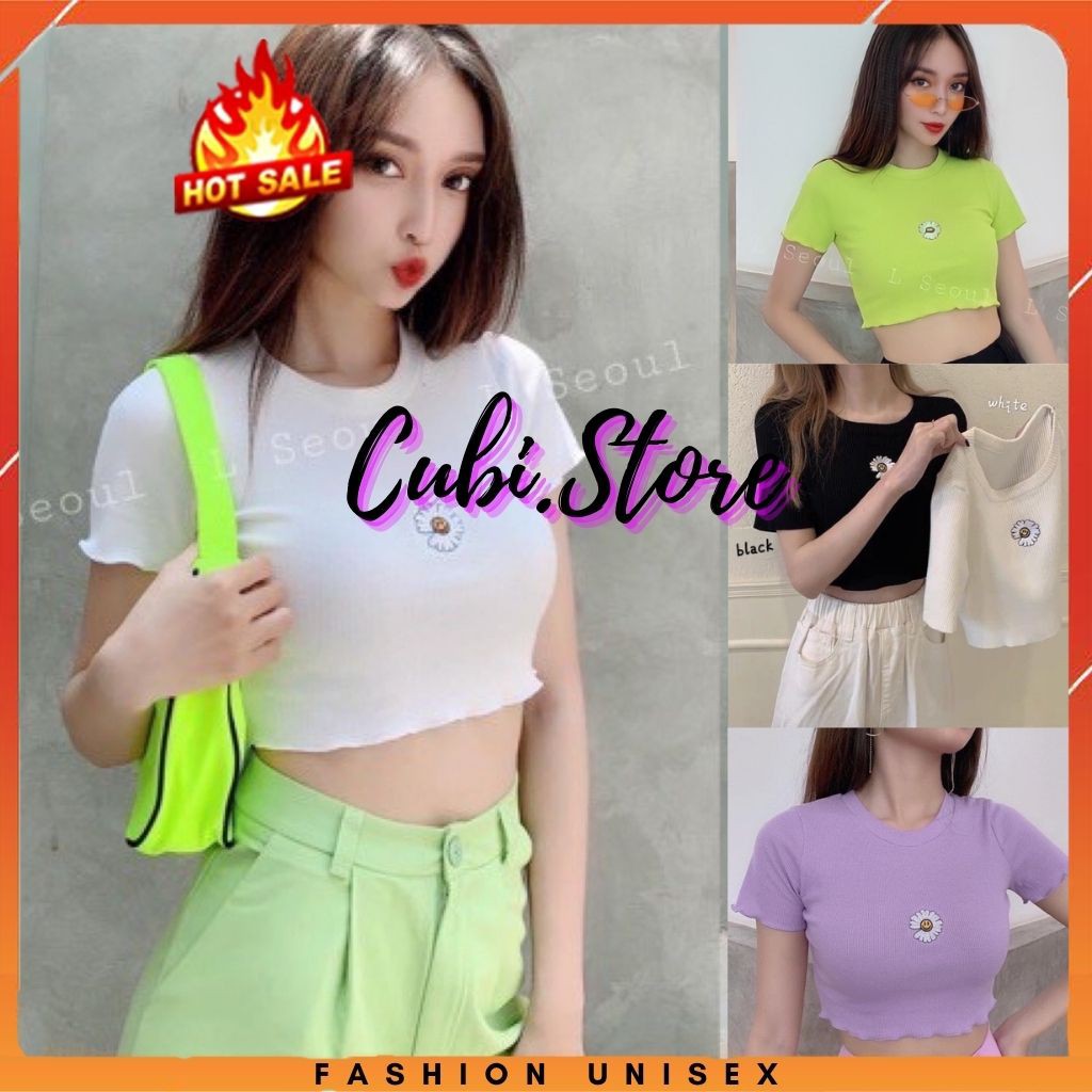 Áo Croptop Nữ Hoa Cúc 4 Màu Siêu Hot - Kèm DEAL Sốc ( có ảnh thật ) - CUBI.STORE