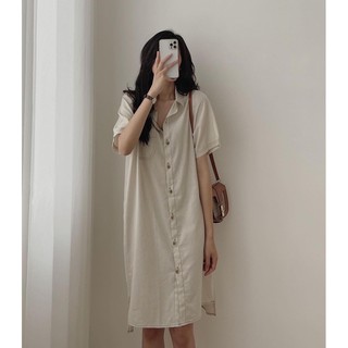 Váy sơmi đũi line (có sẵn)
