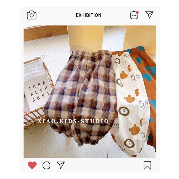 [Babycat] Hàng Có Sẵn Quần Ngủ Cotton Tinh Khiết Mỏng Đi Biển Chống Muỗi Phong Cách Nhật Hàn Thời Trang Mùa Hè Giản Dị Dành Cho Bé Trai