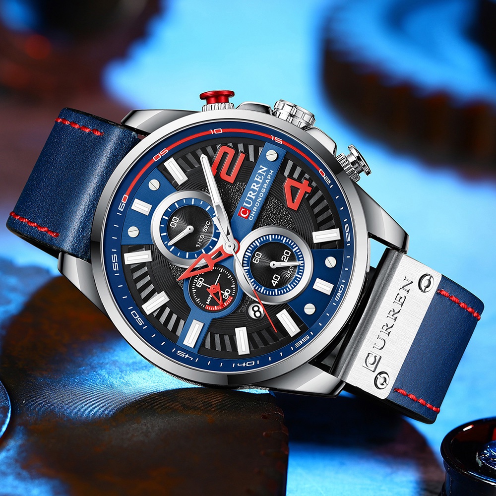 Đồng hồ CURREN 8393A máy quartz dây da thiết kế chronograph chống nước thanh lịch cho nam