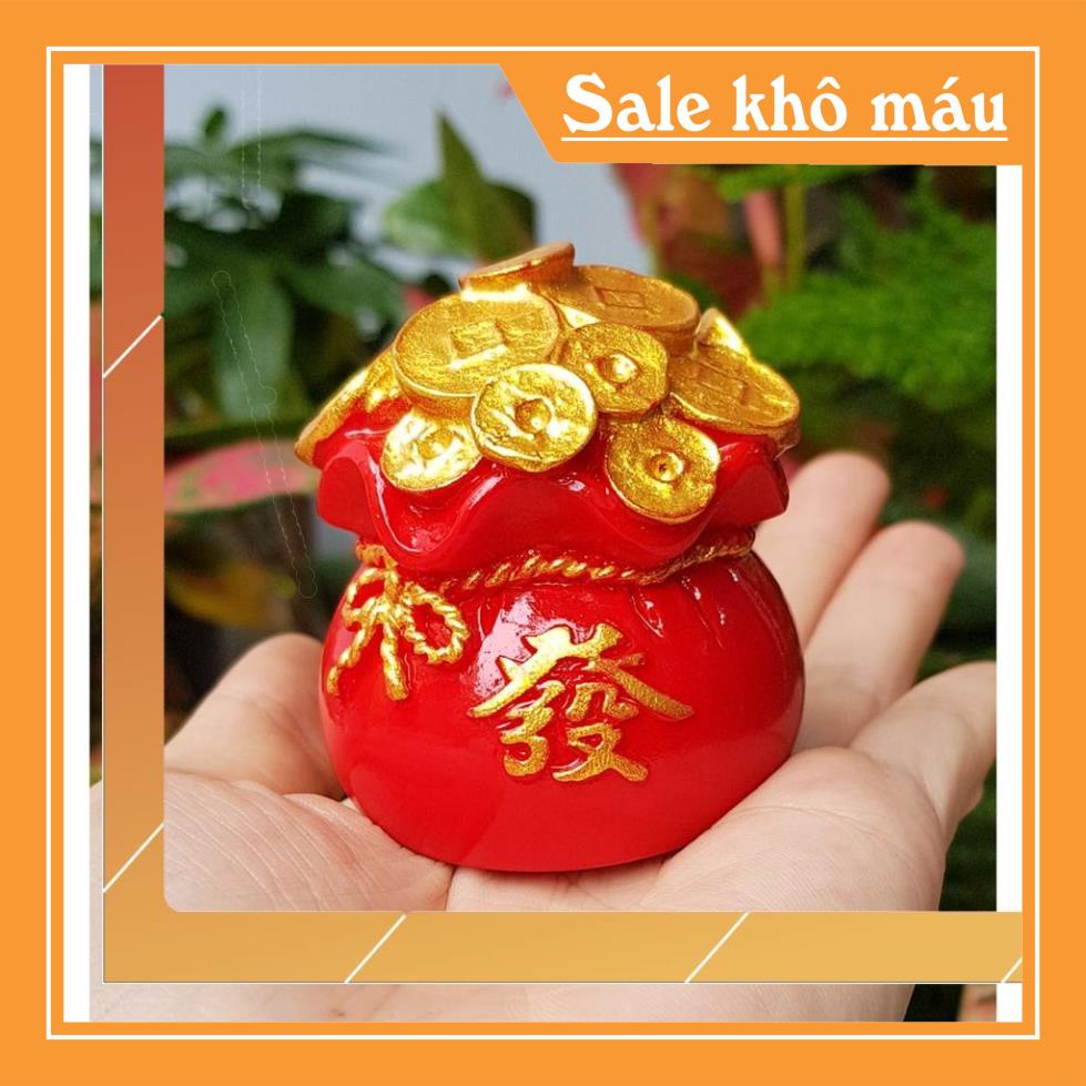 Bộ 02 tượng Thần Tài 7cm cao cấp kèm túi vàng và chân đế tam cấp vuông nhỏ