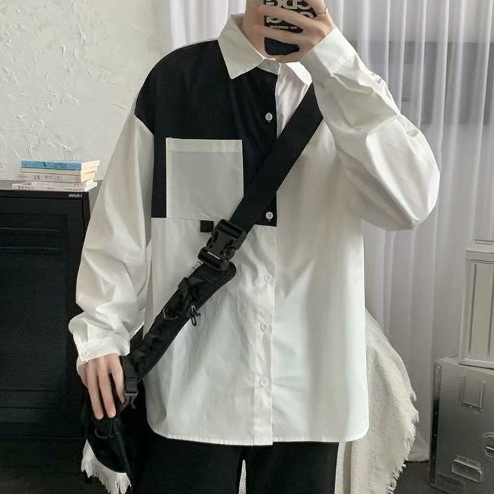 Áo Sơ Mi Tay Dài Phối Vai Phong Cách Unisex Kiểu Dáng Cá Tính và Độc Đáo
