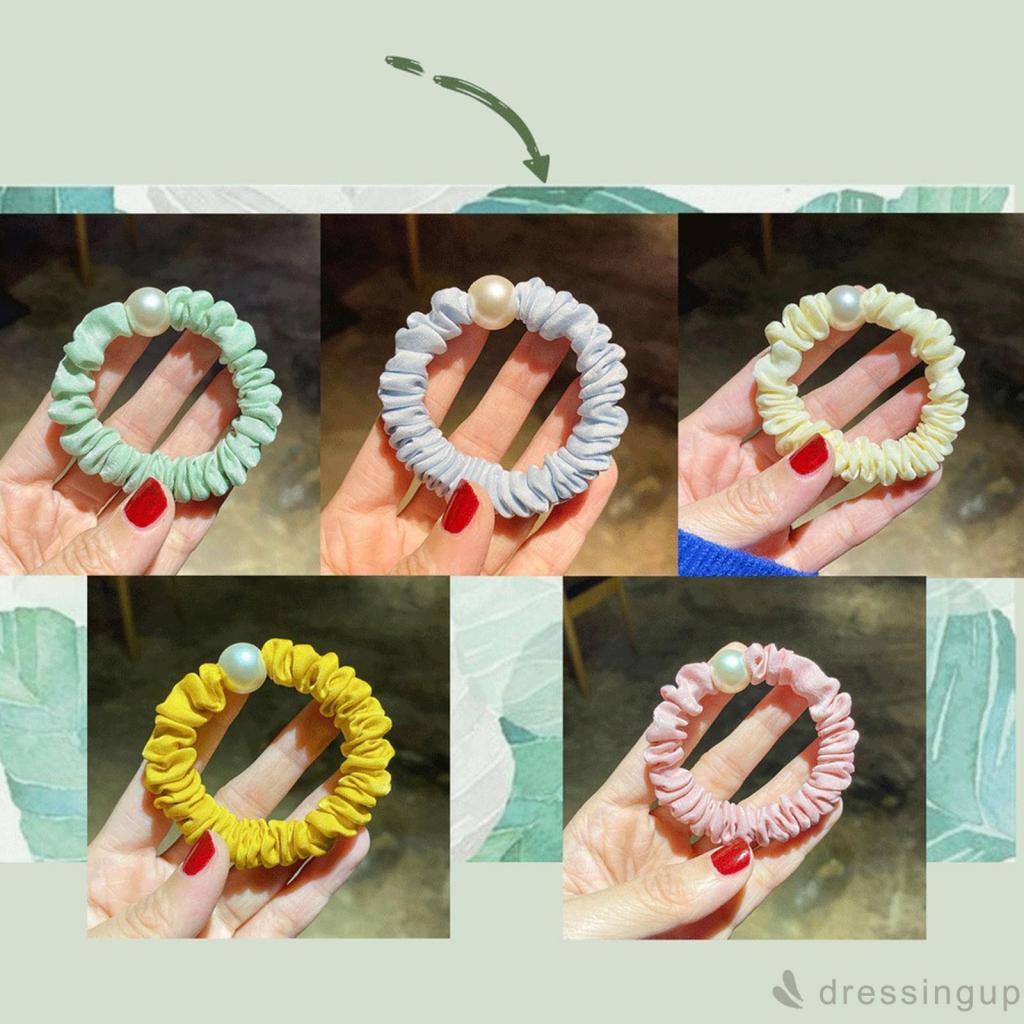 Dây buộc tóc đính ngọc trai nhân tạo màu sắc thời trang