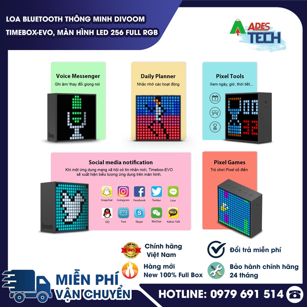Loa Nghe Nhạc Bluetooth Divoom Timebox Evo | Loa Nghe Nhạc Thông Minh | màn hình LED 256 Full RGB
