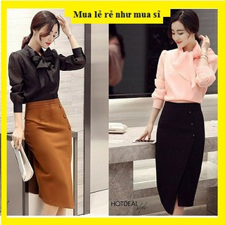 Váy bút chì công sở,chân váy công sở dáng dài đính cúc-co giãn