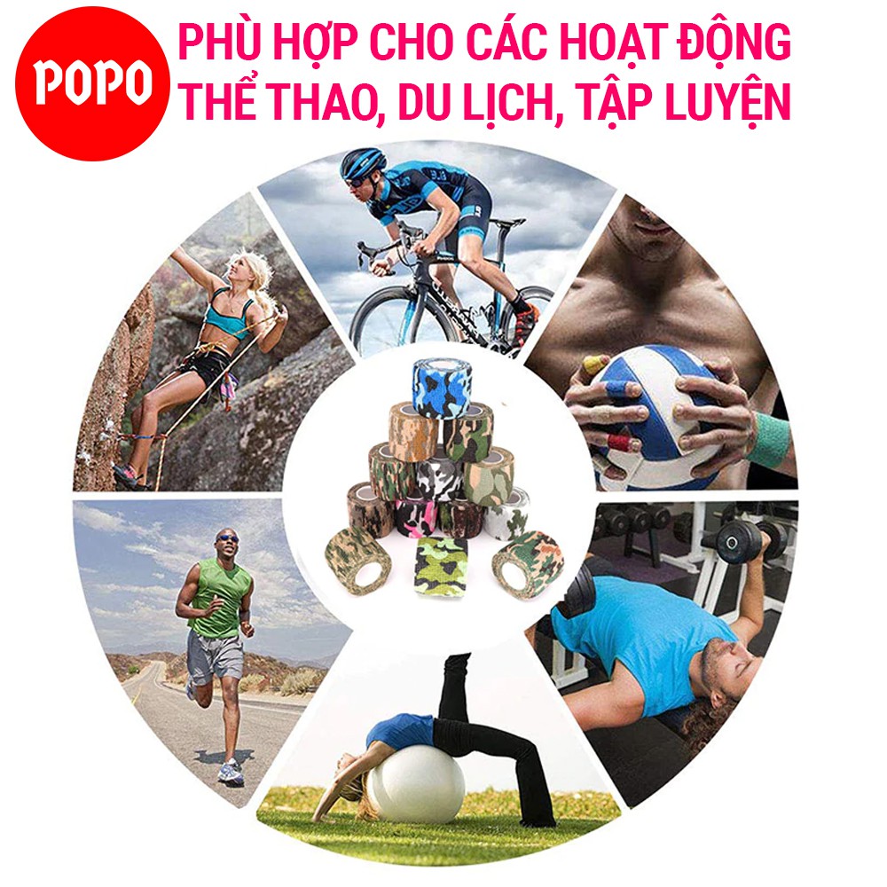 Băng cuốn thể thao POPO KJ213 màu rằn ri quân đội chất liệu cao su non băng keo thể thao quấn tay chân chống chấn thương