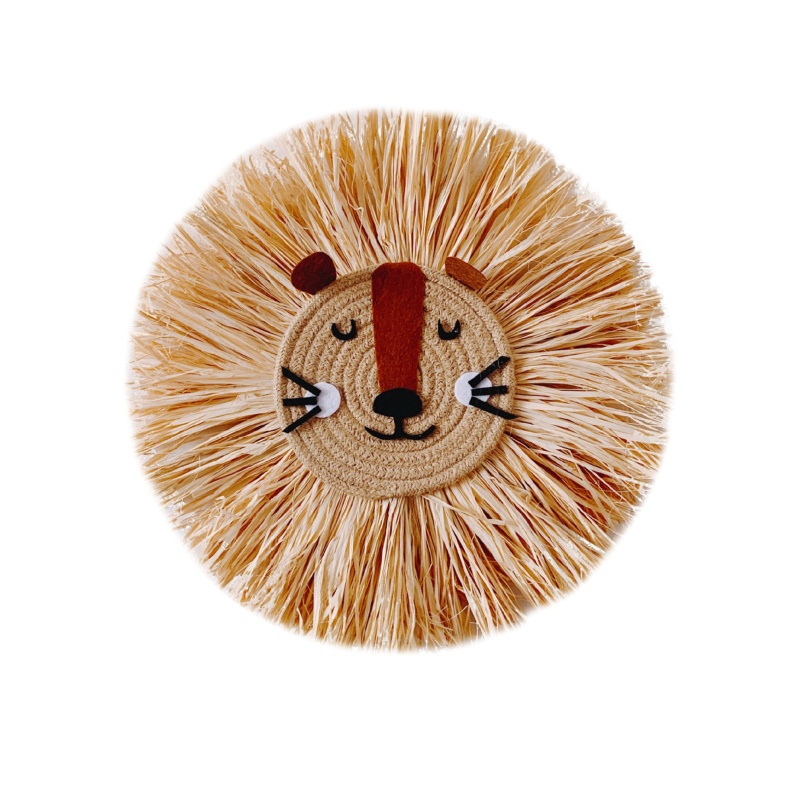 Phụ Kiện Treo Tường Bằng Cotton Dệt Tay Hình Đầu Sư Tử Hoạt Hình Phong Cách Bắc Âu