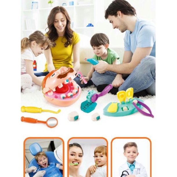 Khám răng bác đầu to- Bé nặn răng-little dentis-Dough