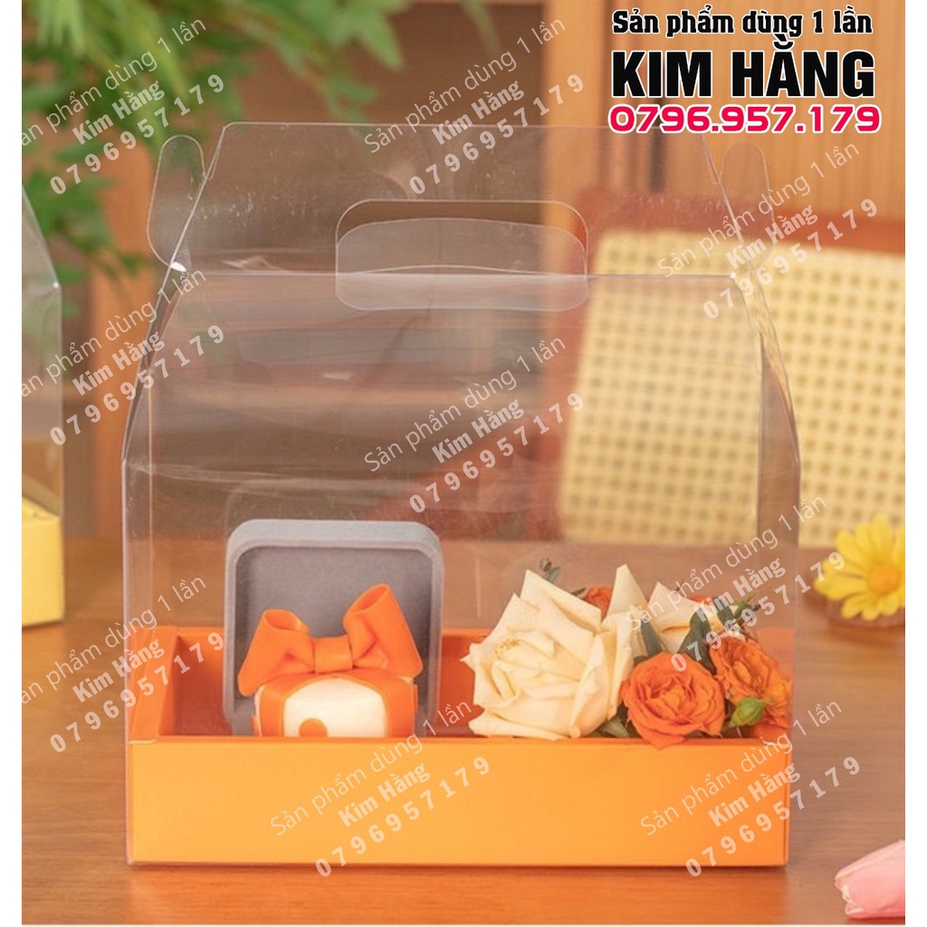 Set 10 túi mica đế giấy 2 ngăn thấp đựng bánh ngày 20-10