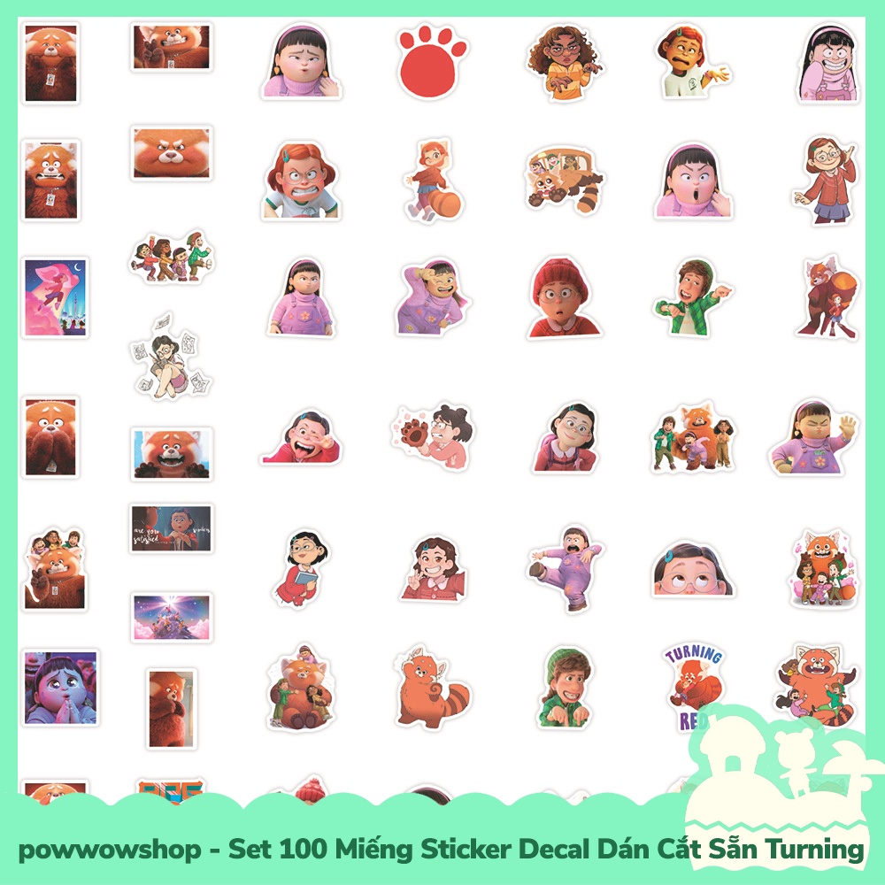 [Sẵn VN - Hỏa Tốc] Set 100 Miếng Sticker Decal Cắt Sẵn DIY Dán Trang Trí Vật Dụng Mẫu Red Bear Fox Turning Red Big Large