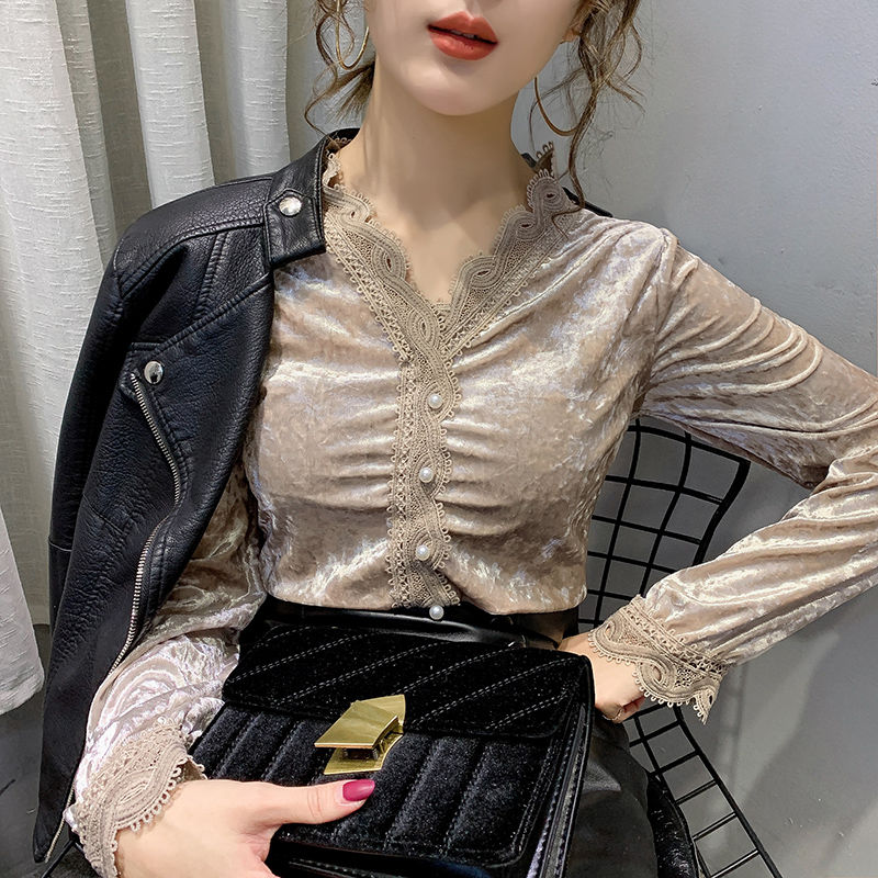 Áo Nữ Tay Dài Viền Ren Phong Cách Hàn Quốc Thời Trang