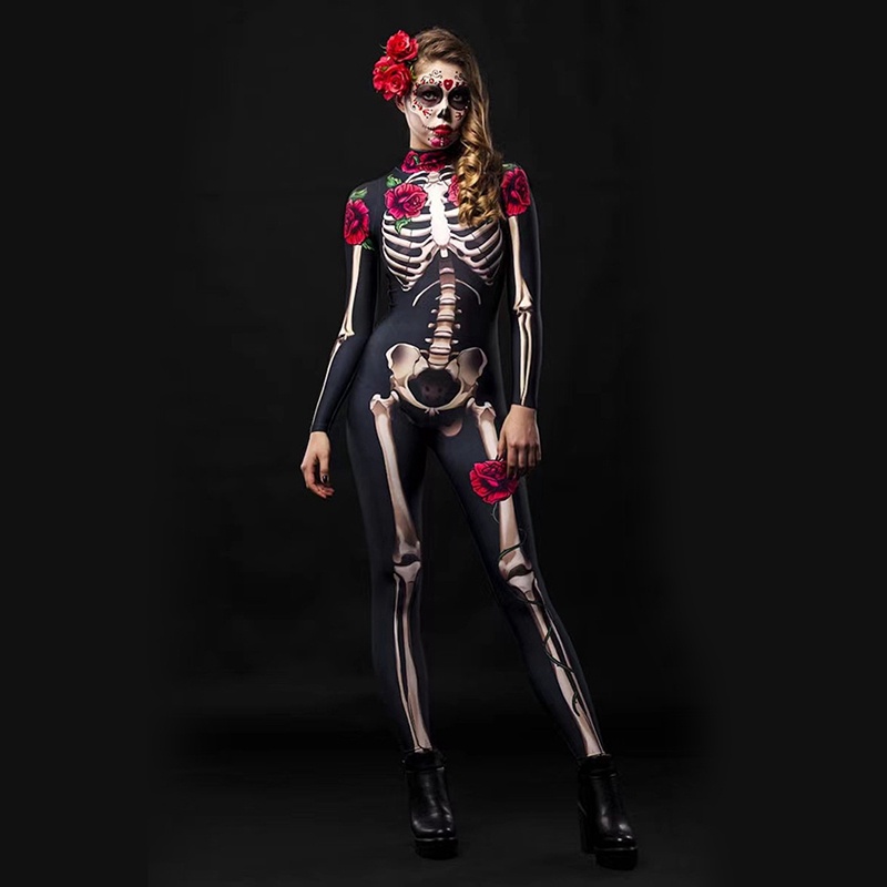 Bộ Đồ Liền Thân Hóa Trang Đầu Lâu Độc Đáo Cho Nữ Dịp Halloween