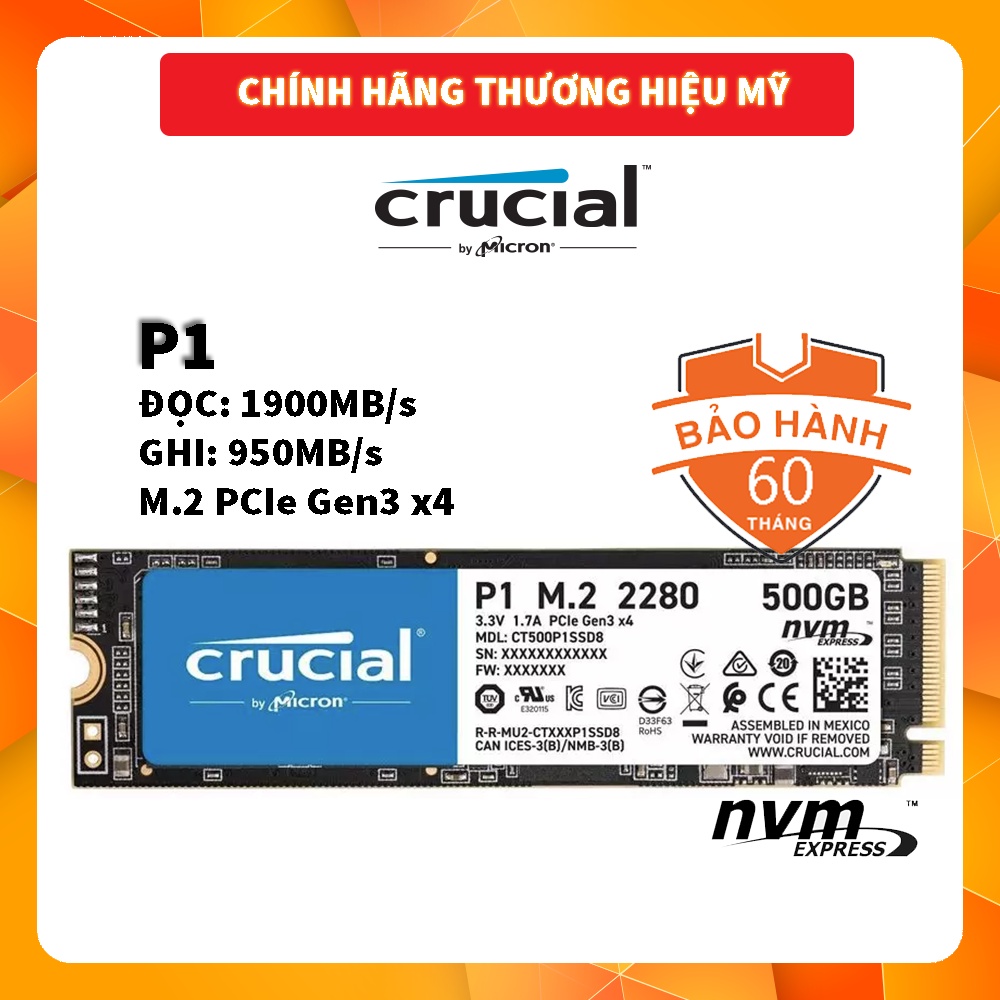 Ổ cứng SSD CRUCIAL P1 - M.2 PCIe NVMe [500GB] | BigBuy360 - bigbuy360.vn