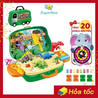 Đồ chơi đất nặn an toàn cho bé sẵn khuôn mô hình thế giới khủng long, đồ chơi đất sét, vali có quai xách kèm bánh xe