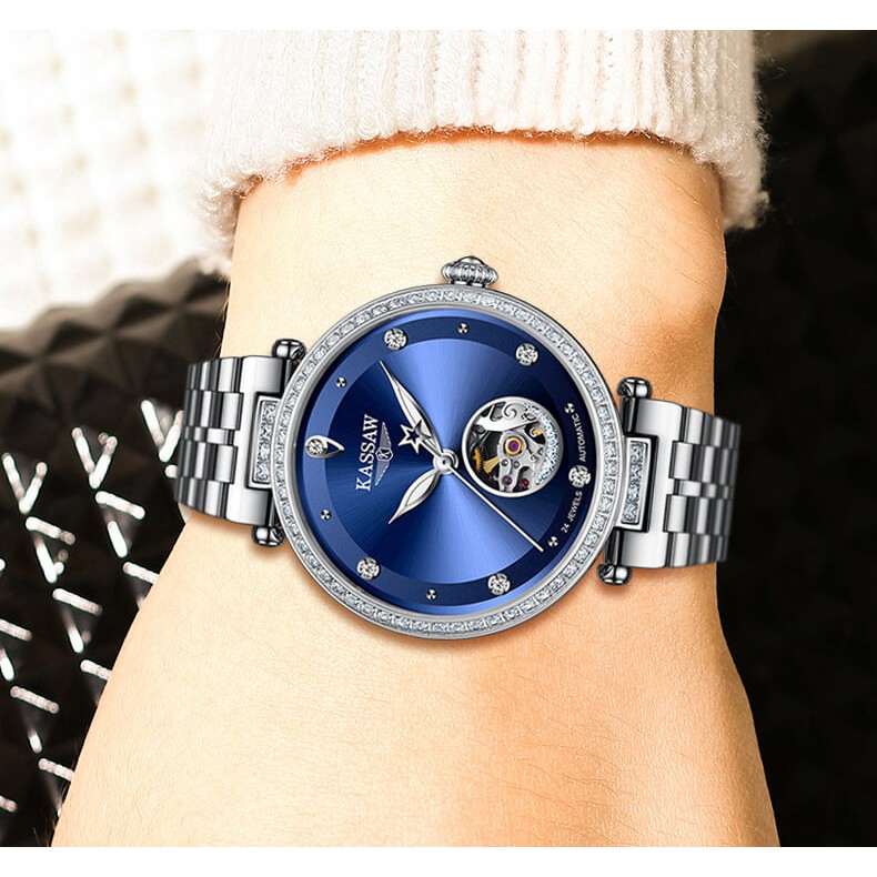 Đồng hồ nữ chính hãng KASSAW K888-2 Kính sapphire ,chống xước,Chống nước 50m ,BH 24 tháng,Máy cơ (Automatic) ,dây da xịn