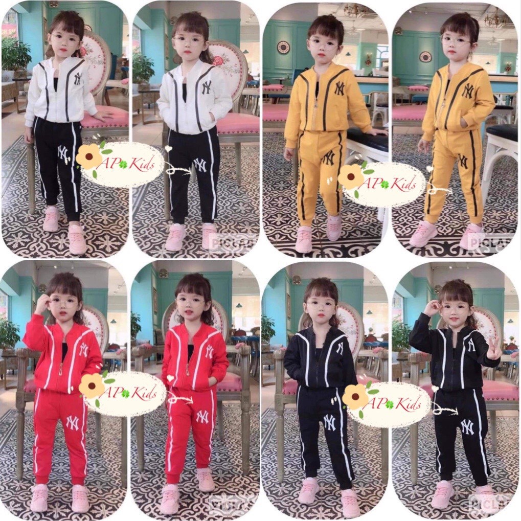Set bộ thu đông dài tay chất nỉ da cá khóa kéo năng động, ấm áp cho bé trai bé gái