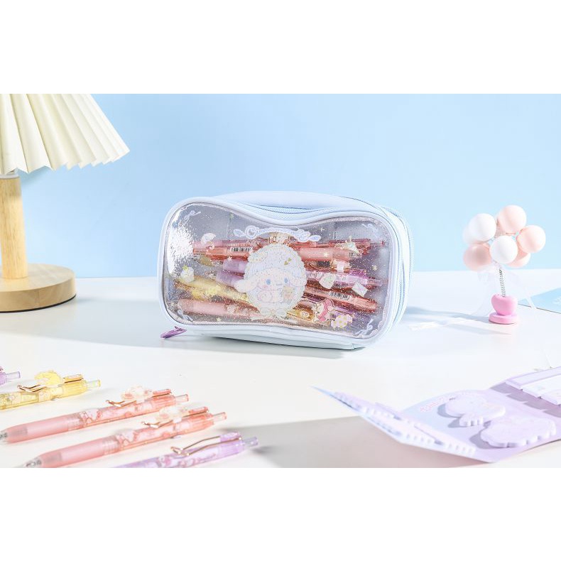 Hộp Đựng Bút Chì 3 Ngăn Bằng PVC Trong Suốt In Hoạt Hình Sanrio