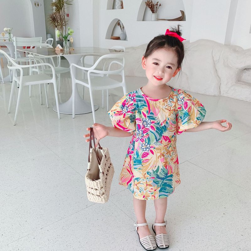 Váy nữ tính mùa hè 2021 Váy rằn ri cotton phiên bản Hàn Quốc mới, khí chất dễ thương Váy chữ A chân váy tay bong bóng
