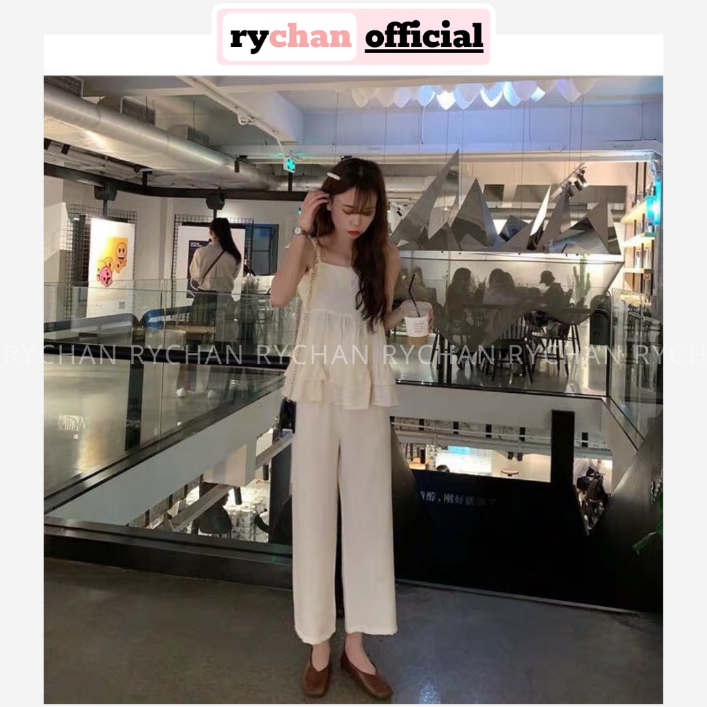 SE833 - Set Áo Babydoll Tầng Mix Quần Ống Suông Rộng Kèm Hình Thật
