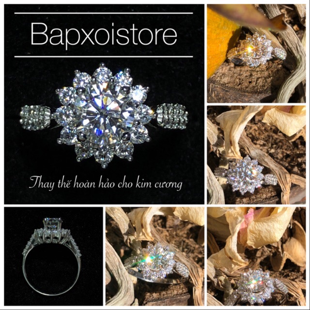 Nhẫn kim cương Moissanite 5,5 ly-6,0 ly nước D, VVS1, kiểm định, khắc mã số cạnh SIÊU SANG CHẢNH