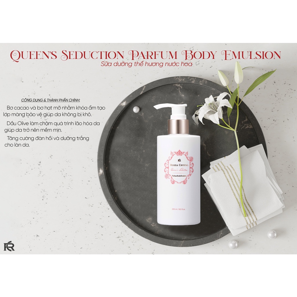 Sữa dưỡng thể dưỡng trắng Rosea Crystal Queen's Seduction Parfum Body Emulsion 250ml