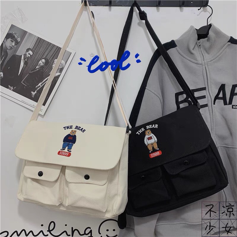Túi đeo chéo nam nữ thời trang unisex vải canvas đựng đồ đi học đi chơi - solila.vn